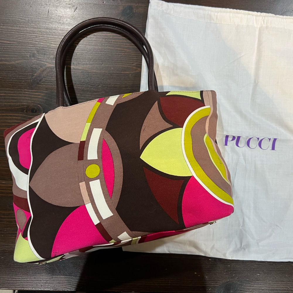 Emilio Pucci Pink and Brown Abstract Tote